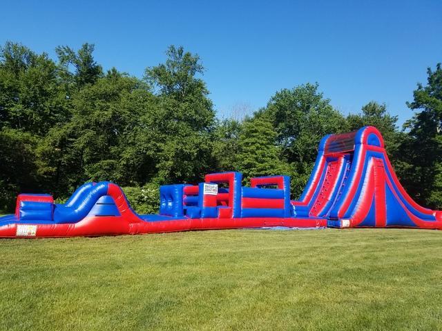 88ft Double Lane Obstacle Course with 20ft Rock Wall Slide 88ft Double Lane Obstacle Course with 20ft Rock Wall Slide